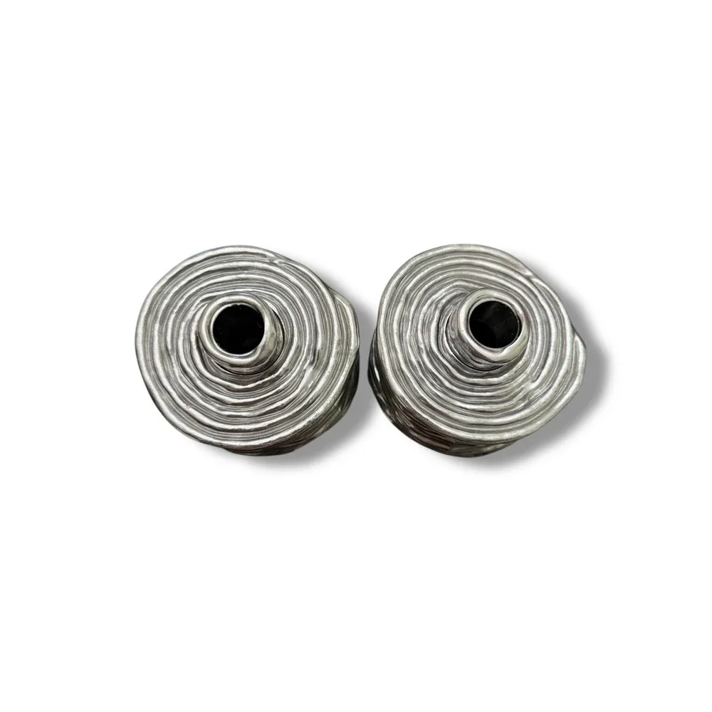 IKEA Aluminum Candle‎ Holders Set of 2 Sculptural Modern Silver Decor